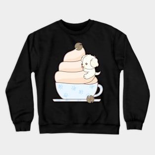 A cute puppy is on the cup of coffee. Crewneck Sweatshirt